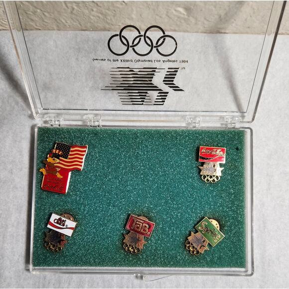 1984 Los Angeles Olympics Coca-Cola Vintage Collectible Pins Set Of 5 Pre-owned - Picture 2 of 8